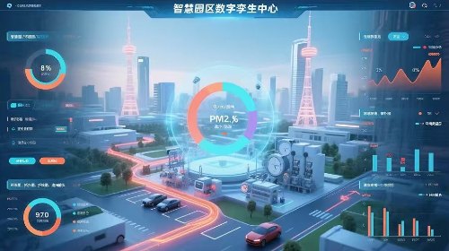 Aerial view of goods warehouse. Logistics center in industrial city zone from above. Aerial view of trucks loading at logistic center